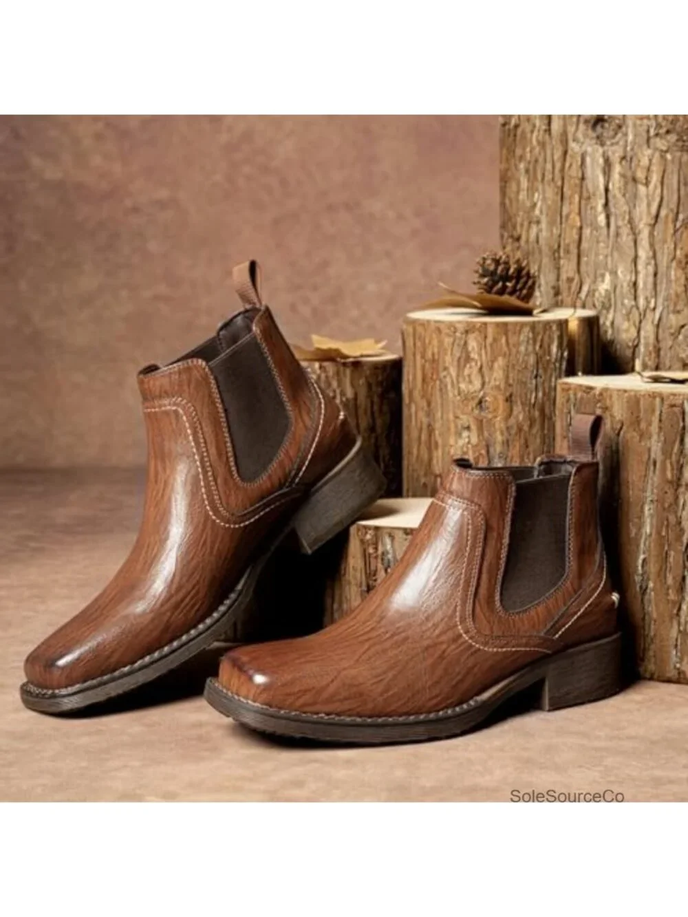 Men's Chelsea Boots Square Toe Slip On Ankle Boots Synthetic Rubber Sole